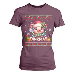 Funny Merry Oinkmas T Shirt For Women Pig Lover Ugly Christmas Gift TS12 Maroon Print Your Wear