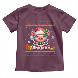 Funny Merry Oinkmas Toddler T Shirt Pig Lover Ugly Christmas Gift TS12 Maroon Print Your Wear