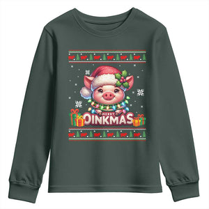 Funny Merry Oinkmas Youth Sweatshirt Pig Lover Ugly Christmas Gift TS12 Dark Forest Green Print Your Wear