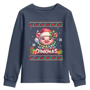 Funny Merry Oinkmas Youth Sweatshirt Pig Lover Ugly Christmas Gift TS12 Navy Print Your Wear