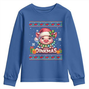Funny Merry Oinkmas Youth Sweatshirt Pig Lover Ugly Christmas Gift TS12 Royal Blue Print Your Wear