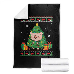 Funny Pig Christmas Tree Ugly Sweater Throw Blanket Farm Animal Gift TS12 Black Print Your Wear