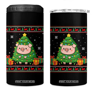 Funny Pig Christmas Tree Ugly Sweater 4 in 1 Can Cooler Tumbler Farm Animal Gift TS12 One Size: 16 oz Black Print Your Wear