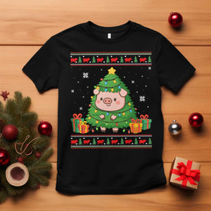 Funny Pig Christmas Tree Ugly Sweater T Shirt Farm Animal Gift TS12 Black Print Your Wear