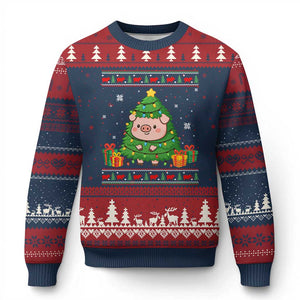 Funny Pig Xmas Tree Ugly Sweater Ugly Christmas Sweater Farm Animal Gift TS12 Navy Red Print Your Wear