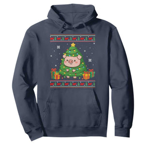 Funny Pig Christmas Tree Ugly Sweater Hoodie Farm Animal Gift TS12 Navy Print Your Wear
