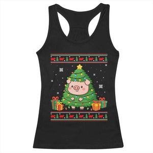 Funny Pig Christmas Tree Ugly Sweater Racerback Tank Top Farm Animal Gift TS12 Black Print Your Wear