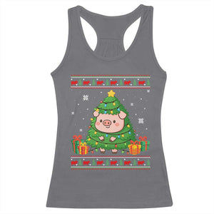 Funny Pig Christmas Tree Ugly Sweater Racerback Tank Top Farm Animal Gift TS12 Charcoal Print Your Wear