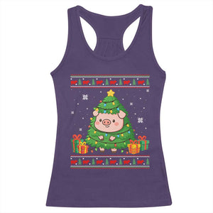 Funny Pig Christmas Tree Ugly Sweater Racerback Tank Top Farm Animal Gift TS12 Purple Print Your Wear
