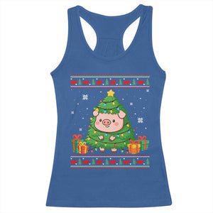 Funny Pig Christmas Tree Ugly Sweater Racerback Tank Top Farm Animal Gift TS12 Royal Blue Print Your Wear