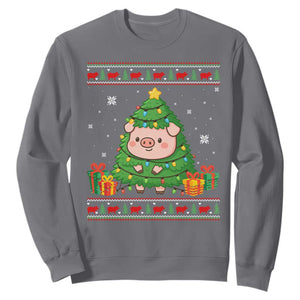 Funny Pig Christmas Tree Ugly Sweater Sweatshirt Farm Animal Gift TS12 Charcoal Print Your Wear