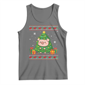 Funny Pig Christmas Tree Ugly Sweater Tank Top Farm Animal Gift TS12 Black Heather Print Your Wear