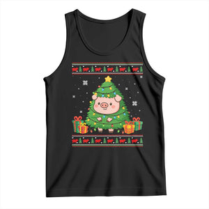 Funny Pig Christmas Tree Ugly Sweater Tank Top Farm Animal Gift TS12 Black Print Your Wear