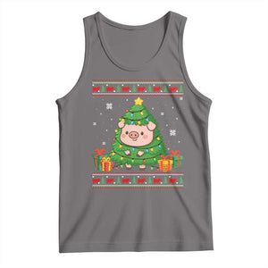 Funny Pig Christmas Tree Ugly Sweater Tank Top Farm Animal Gift TS12 Deep Heather Print Your Wear