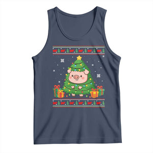 Funny Pig Christmas Tree Ugly Sweater Tank Top Farm Animal Gift TS12 Navy Print Your Wear