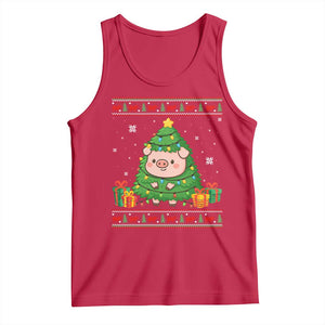 Funny Pig Christmas Tree Ugly Sweater Tank Top Farm Animal Gift TS12 Red Print Your Wear