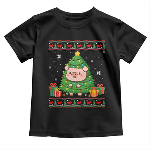 Funny Pig Christmas Tree Ugly Sweater Toddler T Shirt Farm Animal Gift TS12 Black Print Your Wear