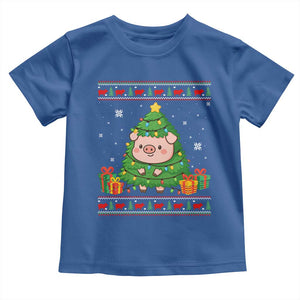 Funny Pig Christmas Tree Ugly Sweater Toddler T Shirt Farm Animal Gift TS12 Royal Blue Print Your Wear