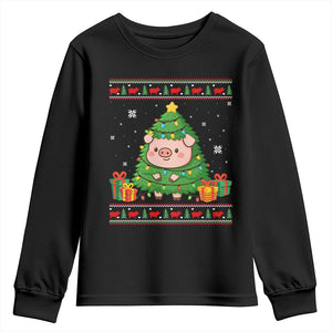 Funny Pig Christmas Tree Ugly Sweater Youth Sweatshirt Farm Animal Gift TS12 Black Print Your Wear