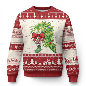 Funny Xmas Pig In Green Hand Naughty Ugly Christmas Sweater Pet Lover Gift TS12 Beige Red Print Your Wear