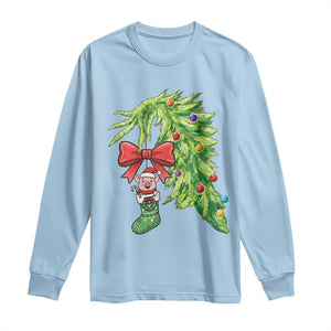 Funny Christmas Pig In Green Hand Naughty Long Sleeve Shirt Pet Lover Gift TS12 Light Blue Print Your Wear