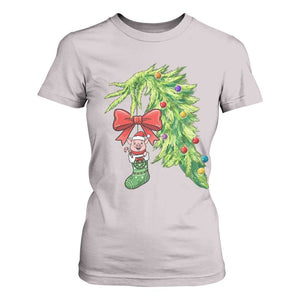 Funny Christmas Pig In Green Hand Naughty T Shirt For Women Pet Lover Gift TS12 Ice Gray Print Your Wear