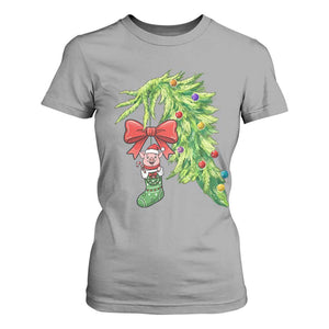 Funny Christmas Pig In Green Hand Naughty T Shirt For Women Pet Lover Gift TS12 Sport Gray Print Your Wear