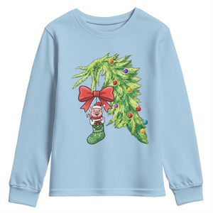 Funny Christmas Pig In Green Hand Naughty Youth Sweatshirt Pet Lover Gift TS12 Light Blue Print Your Wear