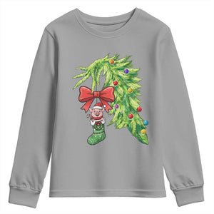 Funny Christmas Pig In Green Hand Naughty Youth Sweatshirt Pet Lover Gift TS12 Sport Gray Print Your Wear