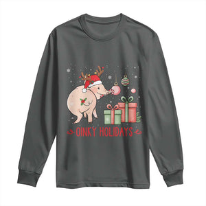 Oinky Holidays Long Sleeve Shirt Funny Christmas Pig Lover Gift TS12 Dark Heather Print Your Wear