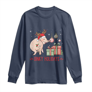Oinky Holidays Long Sleeve Shirt Funny Christmas Pig Lover Gift TS12 Navy Print Your Wear