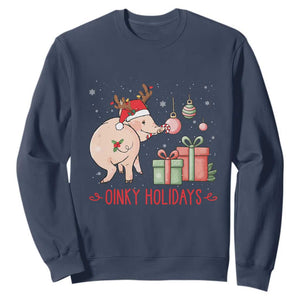 Oinky Holidays Sweatshirt Funny Christmas Pig Lover Gift TS12 Navy Print Your Wear
