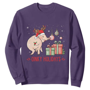 Oinky Holidays Sweatshirt Funny Christmas Pig Lover Gift TS12 Purple Print Your Wear