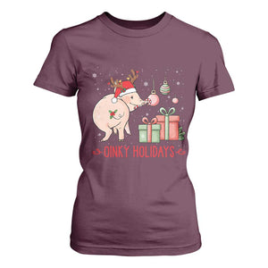 Oinky Holidays T Shirt For Women Funny Christmas Pig Lover Gift TS12 Maroon Print Your Wear