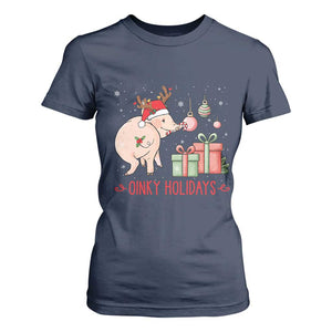 Oinky Holidays T Shirt For Women Funny Christmas Pig Lover Gift TS12 Navy Print Your Wear