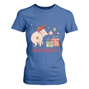 Oinky Holidays T Shirt For Women Funny Christmas Pig Lover Gift TS12 Royal Blue Print Your Wear