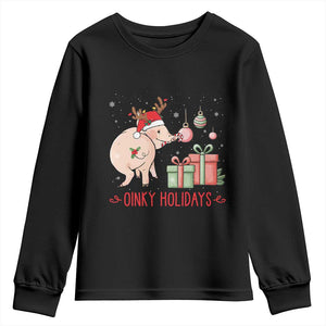 Oinky Holidays Youth Sweatshirt Funny Christmas Pig Lover Gift TS12 Black Print Your Wear