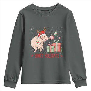 Oinky Holidays Youth Sweatshirt Funny Christmas Pig Lover Gift TS12 Dark Heather Print Your Wear
