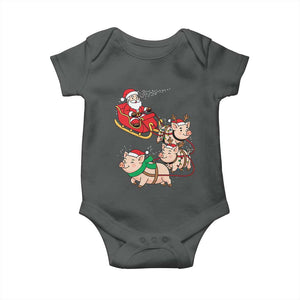 Santa Pig Sleigh Crew Baby Onesie Funny Christmas Pig Lover Gift TS12 Dark Heather Print Your Wear