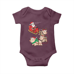 Santa Pig Sleigh Crew Baby Onesie Funny Christmas Pig Lover Gift TS12 Maroon Print Your Wear