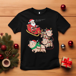 Santa Pig Sleigh Crew T Shirt Funny Christmas Pig Lover Gift TS12 Black Print Your Wear