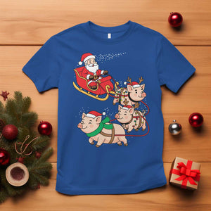 Santa Pig Sleigh Crew T Shirt Funny Christmas Pig Lover Gift TS12 Royal Blue Print Your Wear