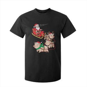 Santa Pig Sleigh Crew T Shirt For Kid Funny Christmas Pig Lover Gift TS12 Black Print Your Wear