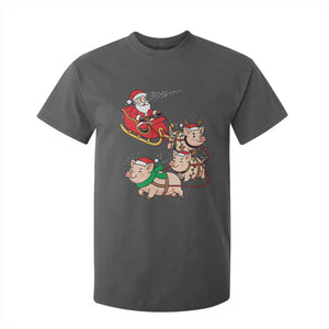 Santa Pig Sleigh Crew T Shirt For Kid Funny Christmas Pig Lover Gift TS12 Dark Heather Print Your Wear
