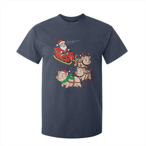 Santa Pig Sleigh Crew T Shirt For Kid Funny Christmas Pig Lover Gift TS12 Navy Print Your Wear
