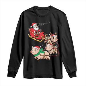 Santa Pig Sleigh Crew Long Sleeve Shirt Funny Christmas Pig Lover Gift TS12 Black Print Your Wear