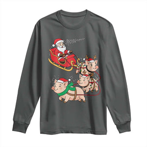 Santa Pig Sleigh Crew Long Sleeve Shirt Funny Christmas Pig Lover Gift TS12 Dark Heather Print Your Wear