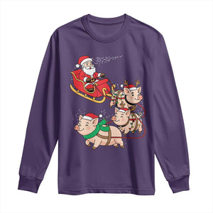 Santa Pig Sleigh Crew Long Sleeve Shirt Funny Christmas Pig Lover Gift TS12 Purple Print Your Wear