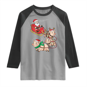 Santa Pig Sleigh Crew Raglan Shirt Funny Christmas Pig Lover Gift TS12 Sport Gray Black Print Your Wear