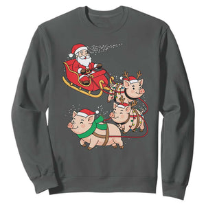 Santa Pig Sleigh Crew Sweatshirt Funny Christmas Pig Lover Gift TS12 Dark Heather Print Your Wear